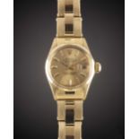 A LADIES 18K SOLID YELLOW GOLD ROLEX OYSTER PERPETUAL DATEJUST BRACELET WATCH CIRCA 1968, REF.