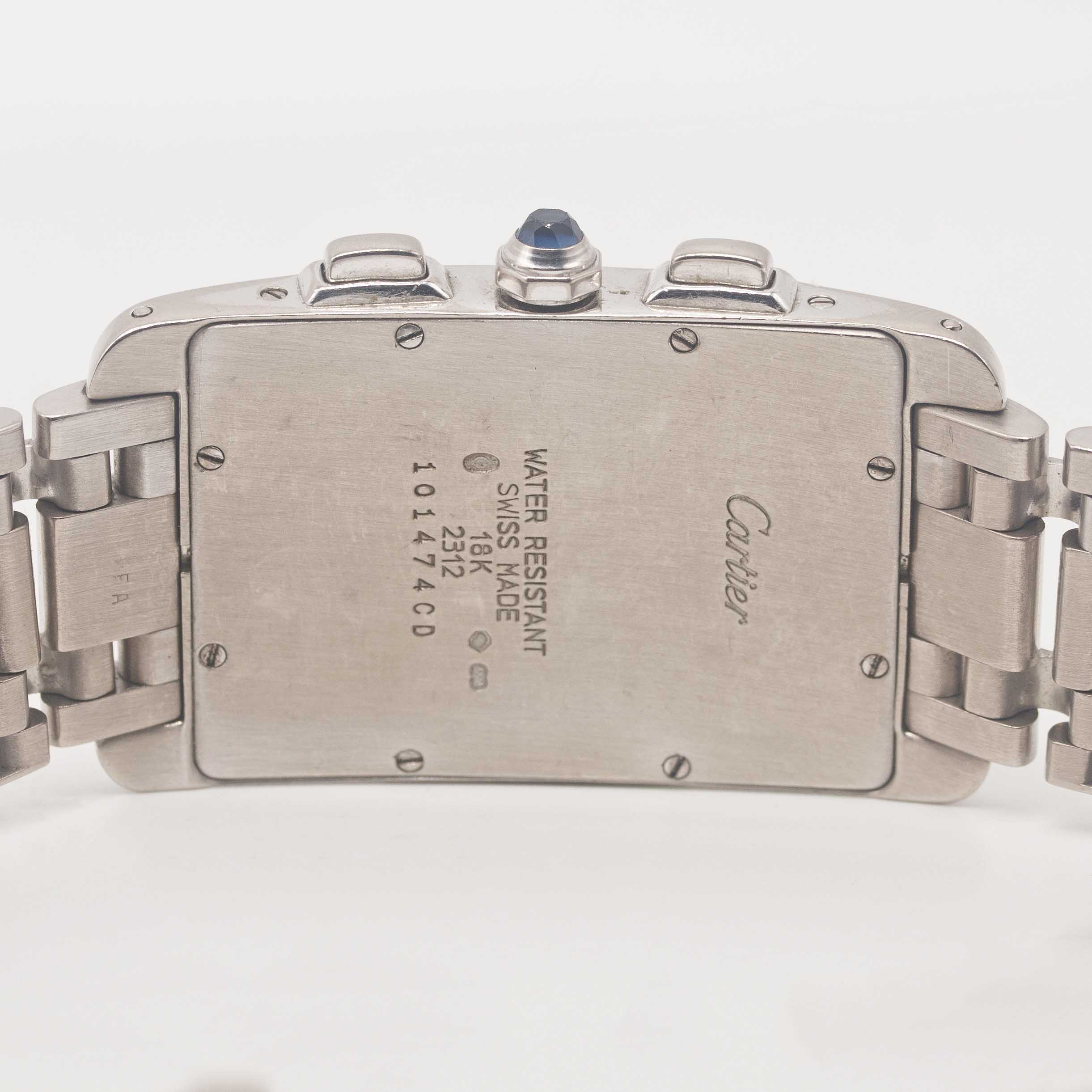 A GENTLEMAN'S 18K SOLID WHITE GOLD CARTIER TANK AMERICAINE CHRONOGRAPH BRACELET WATCH CIRCA 2000, - Image 6 of 7