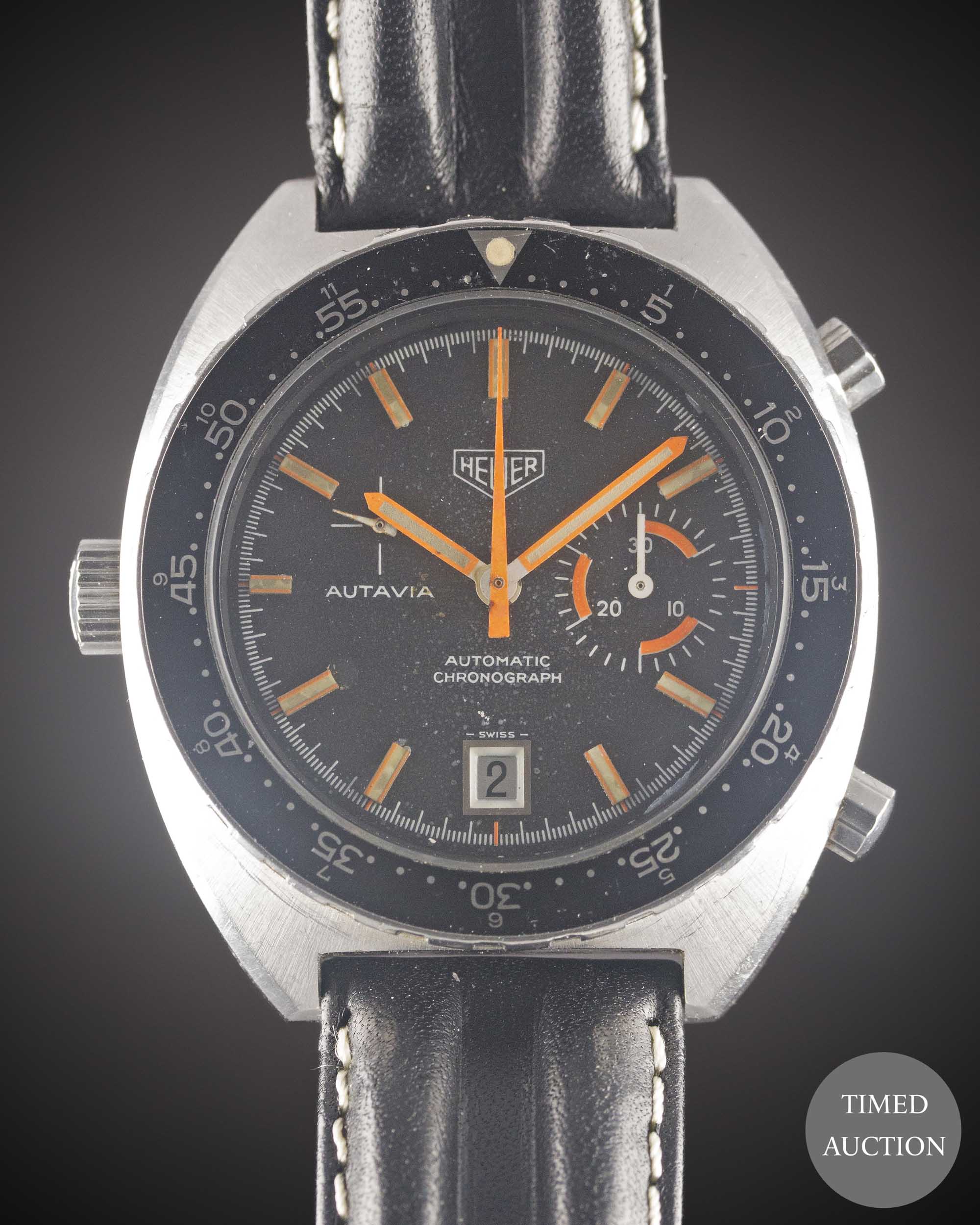 A GENTLEMAN'S STAINLESS STEEL HEUER AUTAVIA AUTOMATIC CHRONOGRAPH WRIST WATCH CIRCA 1970s, REF.