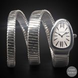 A LADIES STAINLESS STEEL BULGARI SERPENTI TUBOGAS DOUBLE SPIRAL BRACELET WATCH CIRCA 2010, WITH