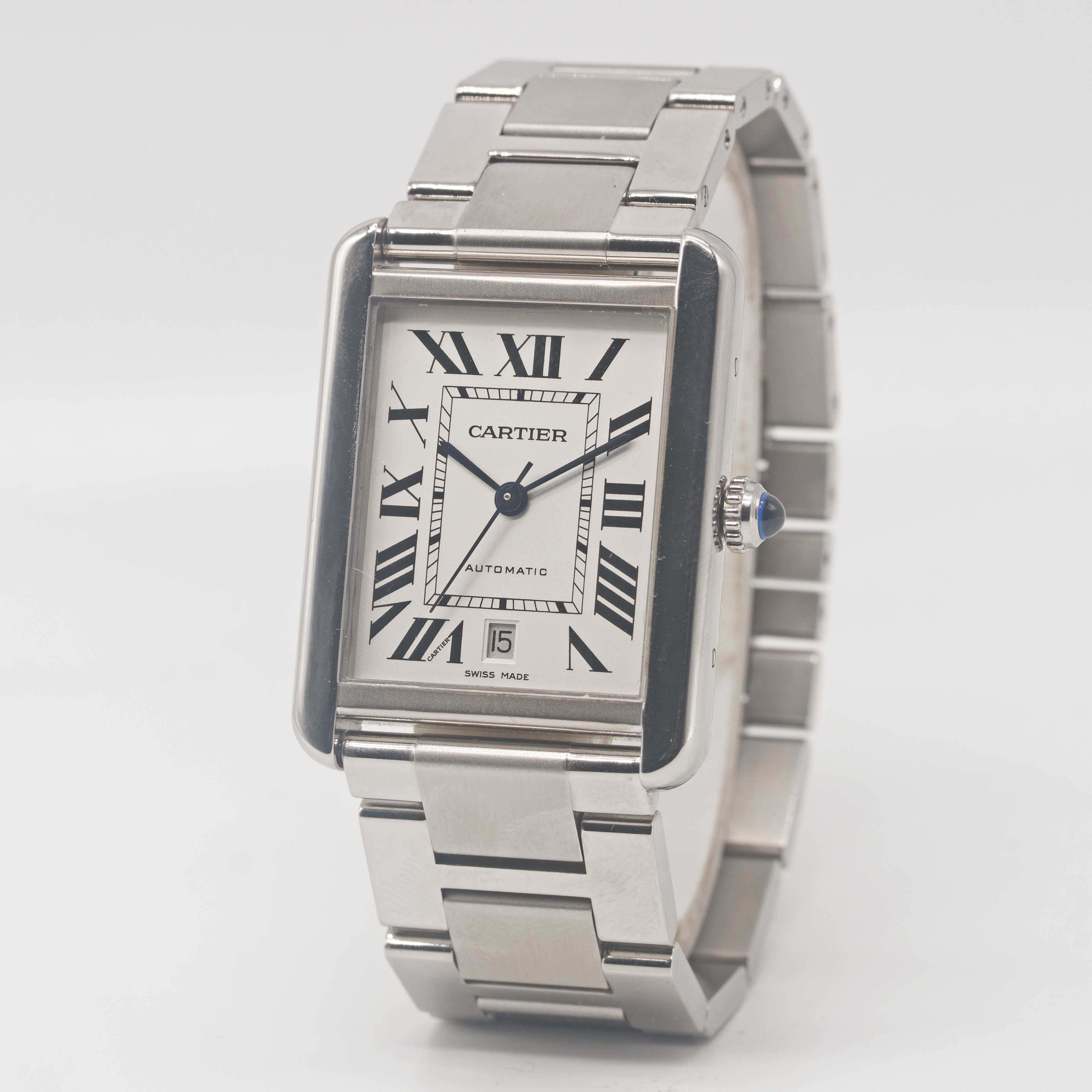A GENTLEMAN'S LARGE SIZE STAINLESS STEEL CARTIER TANK SOLO XL AUTOMATIC BRACELET WATCH CIRCA 2010, - Image 3 of 7