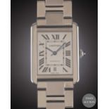 A GENTLEMAN'S LARGE SIZE STAINLESS STEEL CARTIER TANK SOLO XL AUTOMATIC BRACELET WATCH CIRCA 2010,