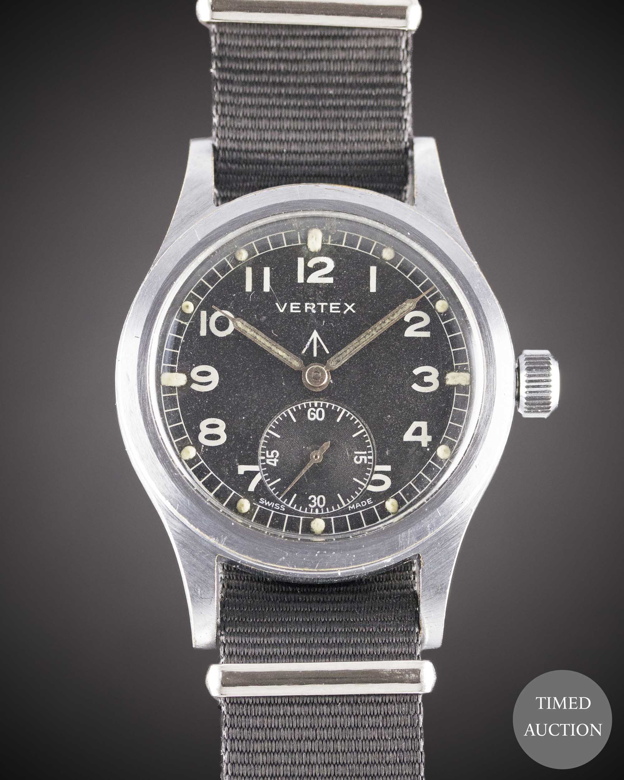 A GENTLEMAN'S BRITISH MILITARY VERTEX W.W.W. WRIST WATCH CIRCA 1940s, PART OF THE "DIRTY DOZEN"