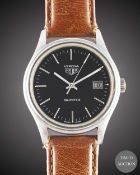 A GENTLEMANS STAINLESS STEEL HEUER VERONA WRIST WATCH CIRCA 1980, REF. 361.213 WITH BLACK DIAL