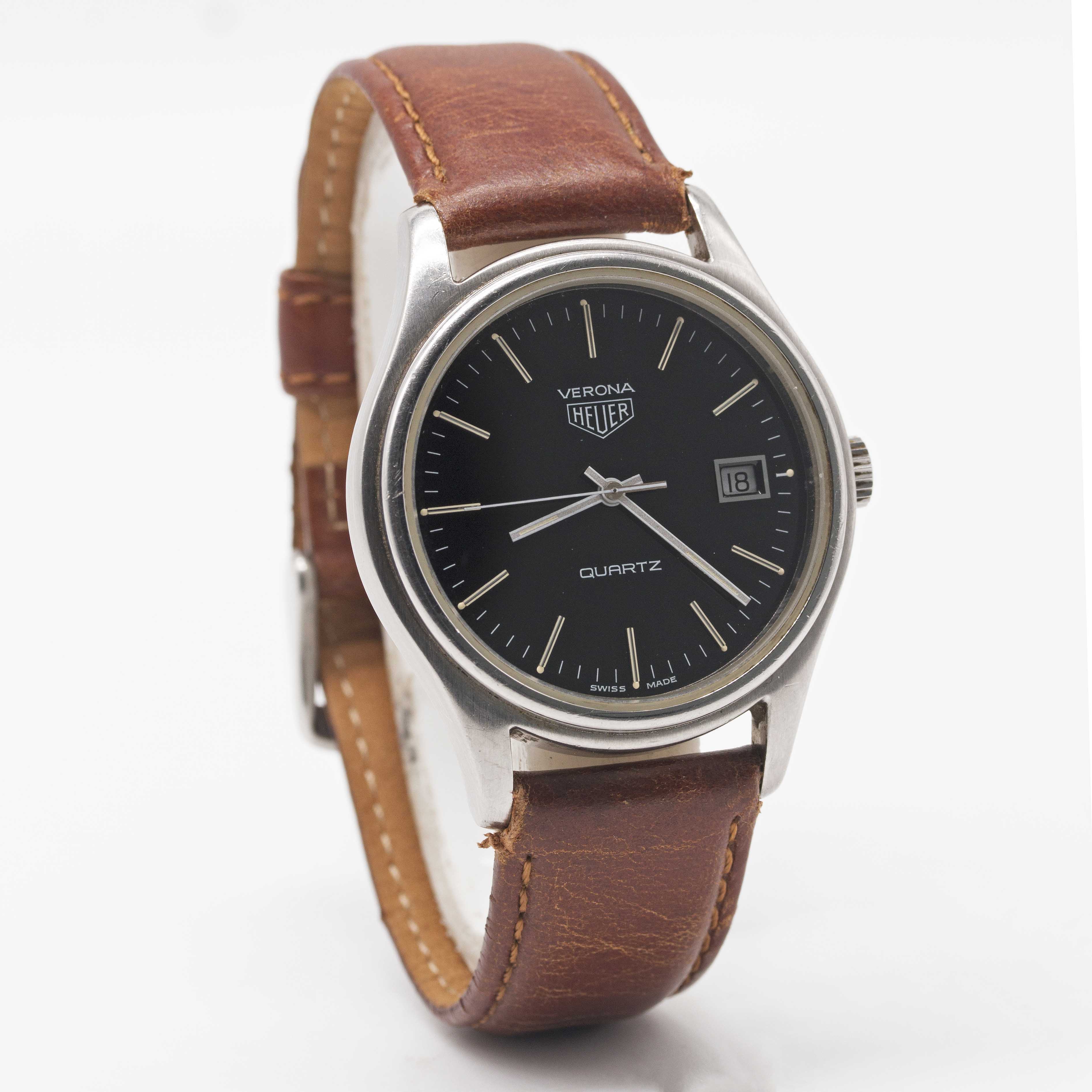 A GENTLEMANS STAINLESS STEEL HEUER VERONA WRIST WATCH CIRCA 1980, REF. 361.213 WITH BLACK DIAL - Image 4 of 6