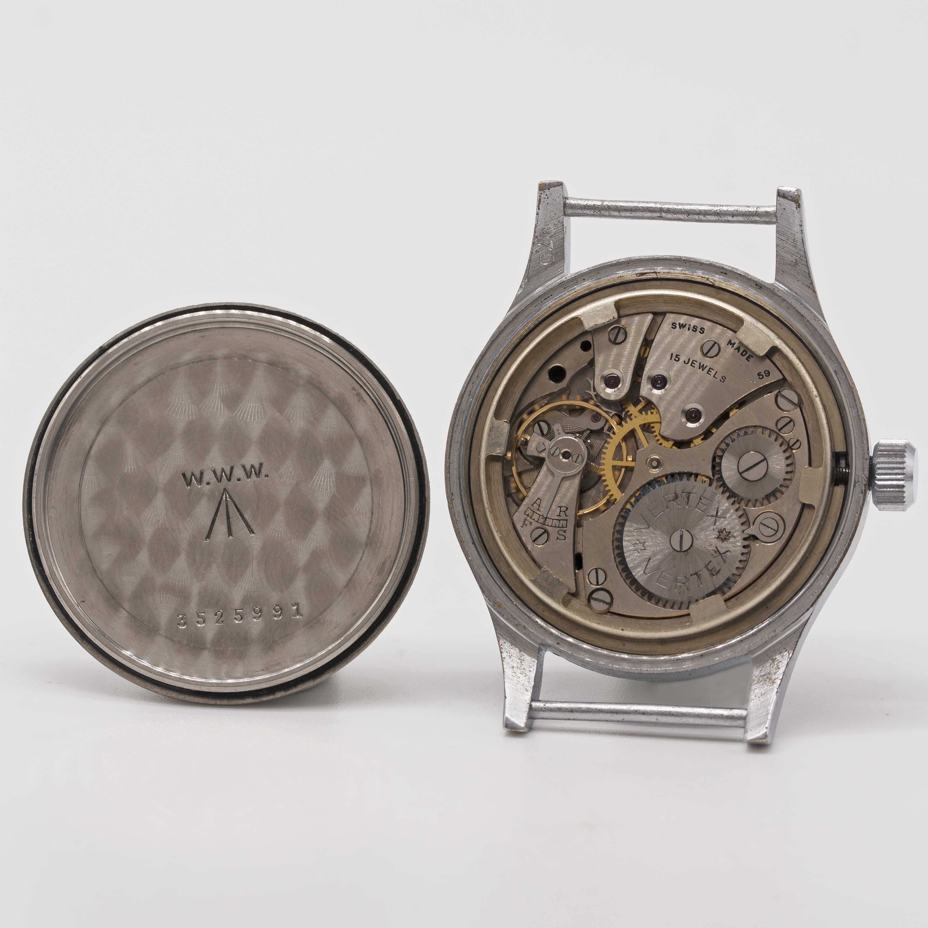 A GENTLEMAN'S BRITISH MILITARY VERTEX W.W.W. WRIST WATCH CIRCA 1940s, PART OF THE "DIRTY DOZEN" - Image 6 of 6