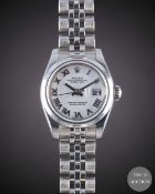A LADIES STAINLESS STEEL ROLEX OYSTER PERPETUAL DATEJUST BRACELET WATCH CIRCA 2007, REF. 179160 WITH