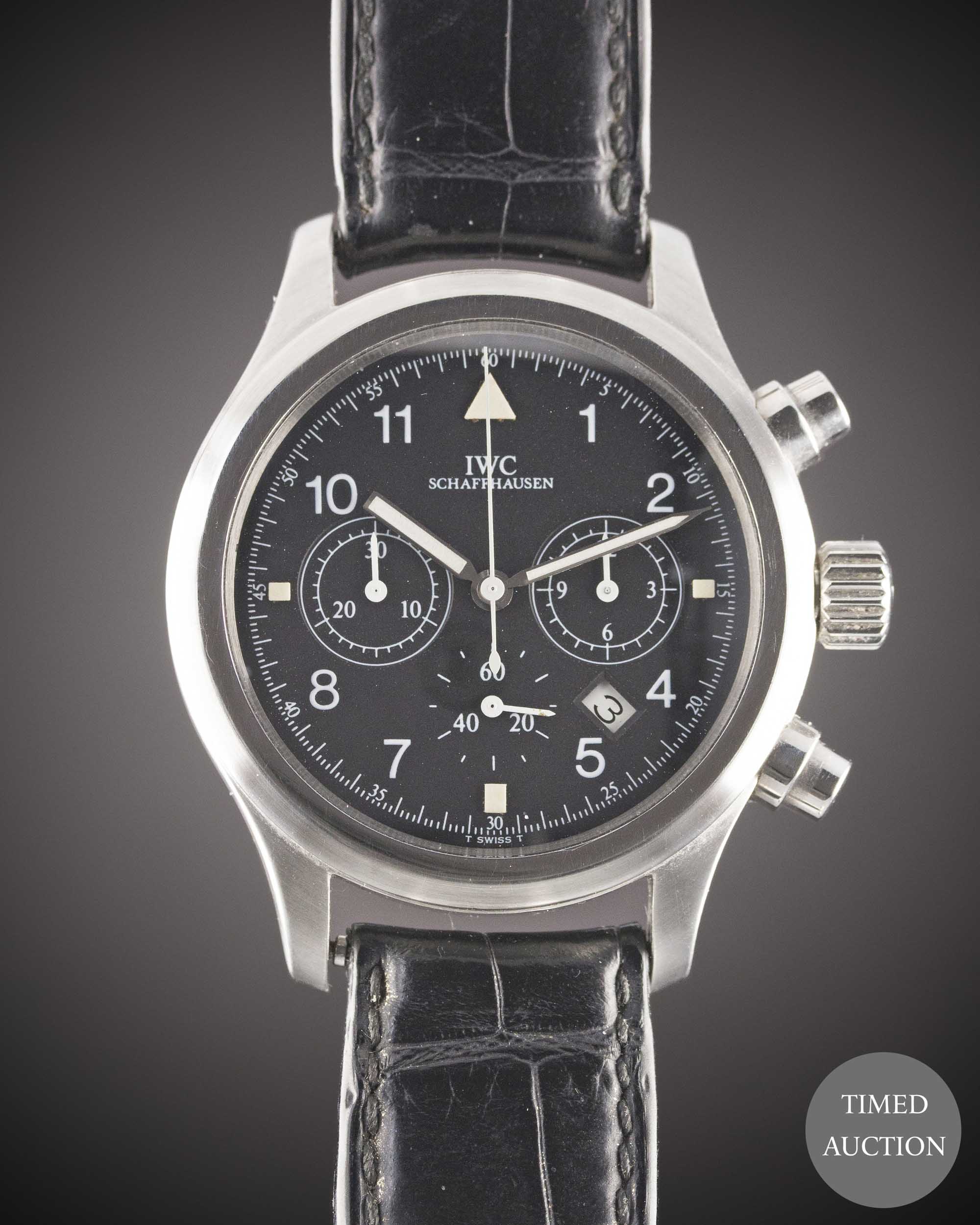 A GENTLEMAN'S STAINLESS STEEL IWC DER FLIEGER CHRONOGRAPH WRIST WATCH CIRCA 1990s, REF. 3741