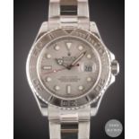 A GENTLEMAN'S STAINLESS STEEL & PLATINUM ROLEX OYSTER PERPETUAL DATE YACHT MASTER BRACELET WATCH