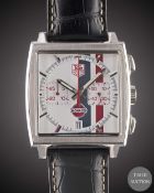 A GENTLEMAN'S STAINLESS STEEL TAG HEUER MONACO AUTOMATIC CHRONOGRAPH WRIST WATCH CIRCA 2008, REF.
