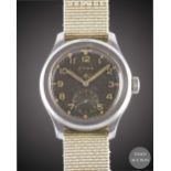 A GENTLEMAN'S STAINLESS STEEL BRITISH MILITARY CYMA W.W.W. WRIST WATCH CIRCA 1945, PART OF THE "