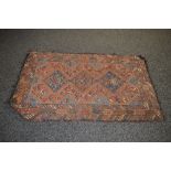 Brown ground rug having blue and white pattern with end tassels - 63" x 39"