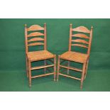 Set of four 19th century rush seated ladder back side chairs in ash
