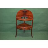 Georgian mahogany corner wash stand having raised back with shelf over basin and beaker cut outs,