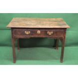 Georgian oak side table having single drawer with brass handles and escutcheon,