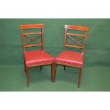 Pair of Edwardian mahogany inlaid chairs having X formed back and inlaid top rail supported by