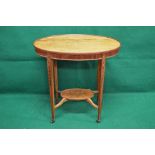 Oval satinwood occasional table supported on square tapering inlaid legs leading to lower oval