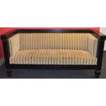 19th century Danish Biedermeier panelled sofa embossed with gilt decoration (dismantles for