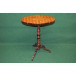 Parquetry topped tripod wine table,