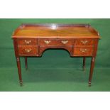 Victorian mahogany writing desk the top having moulded edge and 3/4 raised gallery over five