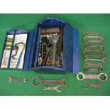 Tool box of spanners including Wolseley, Swift,