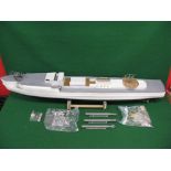 Large unfinished model of a triple screw motor torpedo boat with large quantity of parts and motors