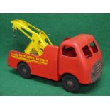 Triang tinplate breakdown truck, red with yellow crane and black tool box,