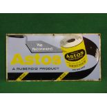 Enamel advertising sign for We Recommend Astos Dampcourse A Ruberoid Product, yellow,