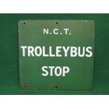 Nottingham Corporation Transport green enamel sign with NCT Trolley Bus Stop in white - 15.