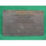 South Eastern & Chatham Railway Companies cast iron Trespassing sign - 26.25" x 16.