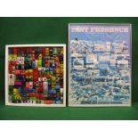 Unusual wall hanging collage display of over 100 model cars glued into place - 20.75" x 20.75" x 1.