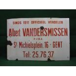 European enamel sign, red letters on a white ground,