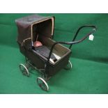 Vintage folding childs pram with cork rimmed wire wheels - 28" x 27"