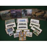 Large quantity of framed railway, train and locomotive prints - largest 31" x 21.