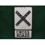 Cast aluminium road sign with mounting bolts Cross Roads with clear mottled glass reflectors in the