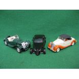 Three 1:18 scale diecast model cars to comprise: 1937 Jaguar SS100,