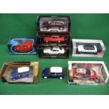 Seven boxed 1:18 scale diecast models to comprise: 1969 2CV van, 1968 Ford Escort MkI,