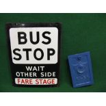 Southdown or Brighton & Hove double sided enamel Bus Stop Wait Other/This Side Fare Stage sign,