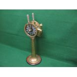 Ships brass bridge to engine room telegraph with two tone internal bells and side mounted oil lamp,