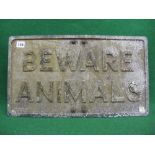 Cast aluminium road sign with pole mounting bracket Beware Animals,