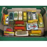 Dinky, fifteen models to include: cars, buses military vehicles and a boat,