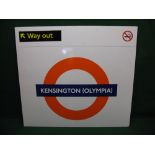 Large London Transport Overground enamel station sign for Kensington Olympia - 55" x 50"