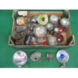 Box of motoring and cycling lamps and bowls to include: CAV Torpedo,