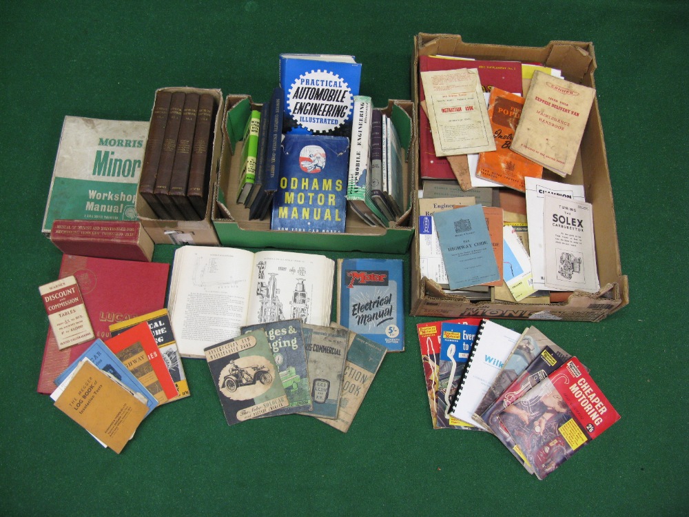 Three boxes of mixed motoring and motorcycle hand books, workshop manuals,