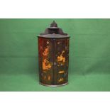 Bow fronted wall hanging corner cupboard having two doors with painted decoration of Oriental