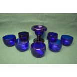 Bristol blue glass bowl together with seven Bristol blue glass finger bowls