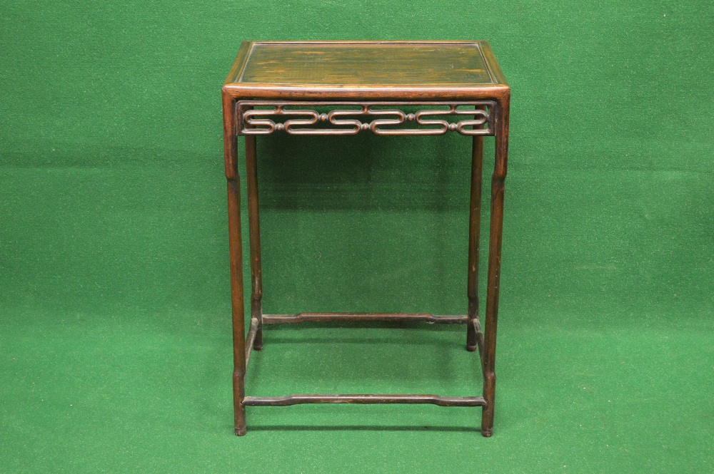 Hardwood Oriental occasional table having pierced frieze supported on moulded stretchered legs