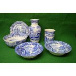 Group of blue and white Spode Italian pattern to include: large bowl, vase, utensil pot,