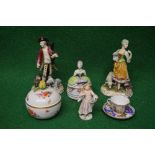 Group of ceramics to comprise: small Meissen figure of a young girl holding parasol together with a