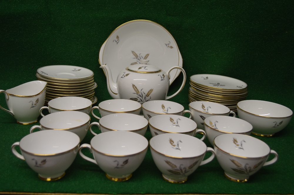 Tuscan Endon pattern tea set to comprise: teapot, cake plate, milk jug, sugar bowl and twelve cups,